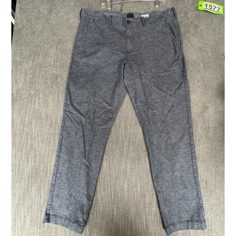 J.Crew 770 Straight Pants Mens 38x32 Gray Linen Blend Chambray Stretch Formal